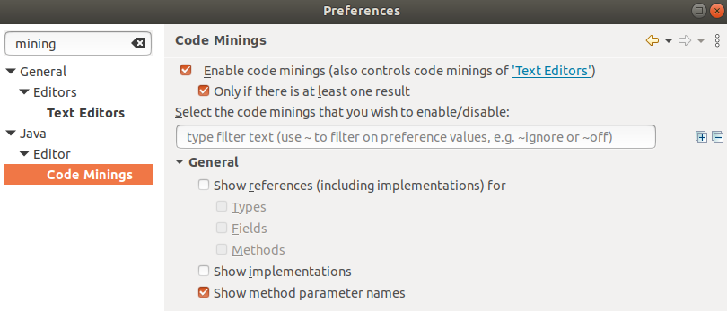 Code Minings configuration